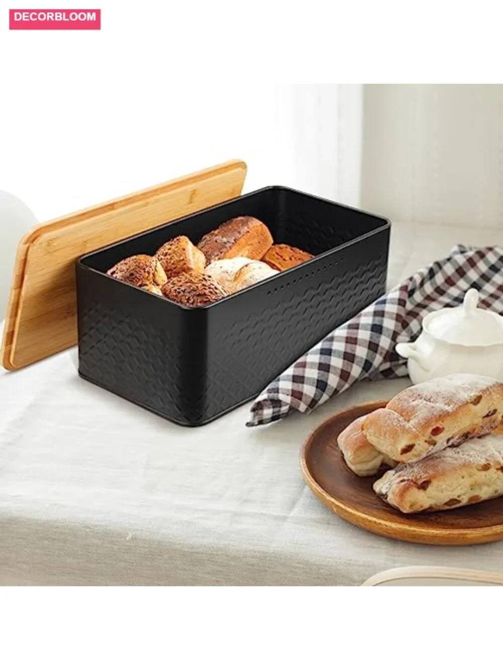 Metal Bread Box with Bamboo Lid Cutting Board Stainless Steel Kitchen Storage
